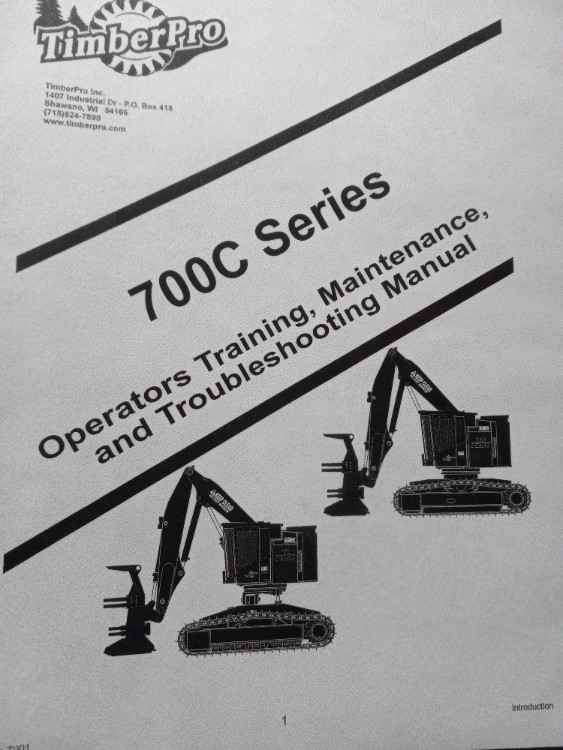 Timberpro 700C Operators Training, Maintenance and Troubleshooting Manual. Printed Hard Copy in a